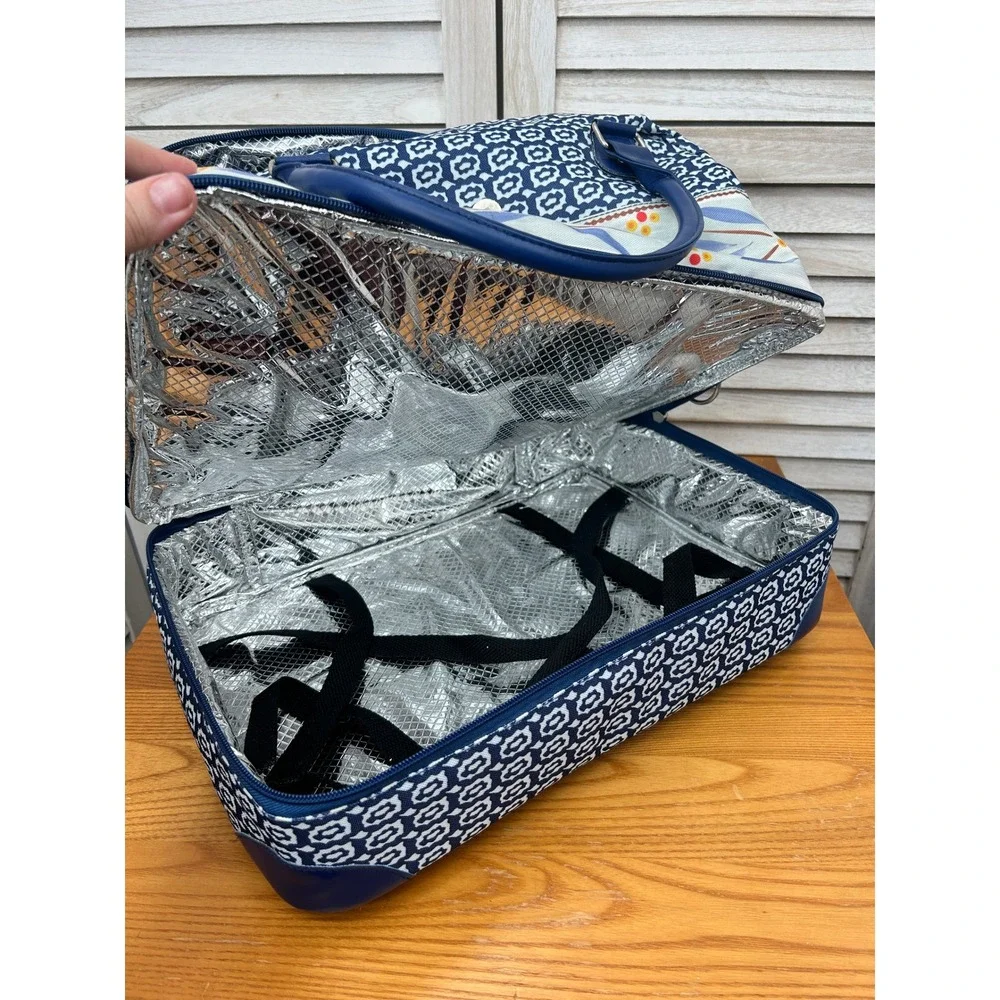 Temptations Insulated Casserole Carrier Old World Blue Floral Dish Picnic Travel